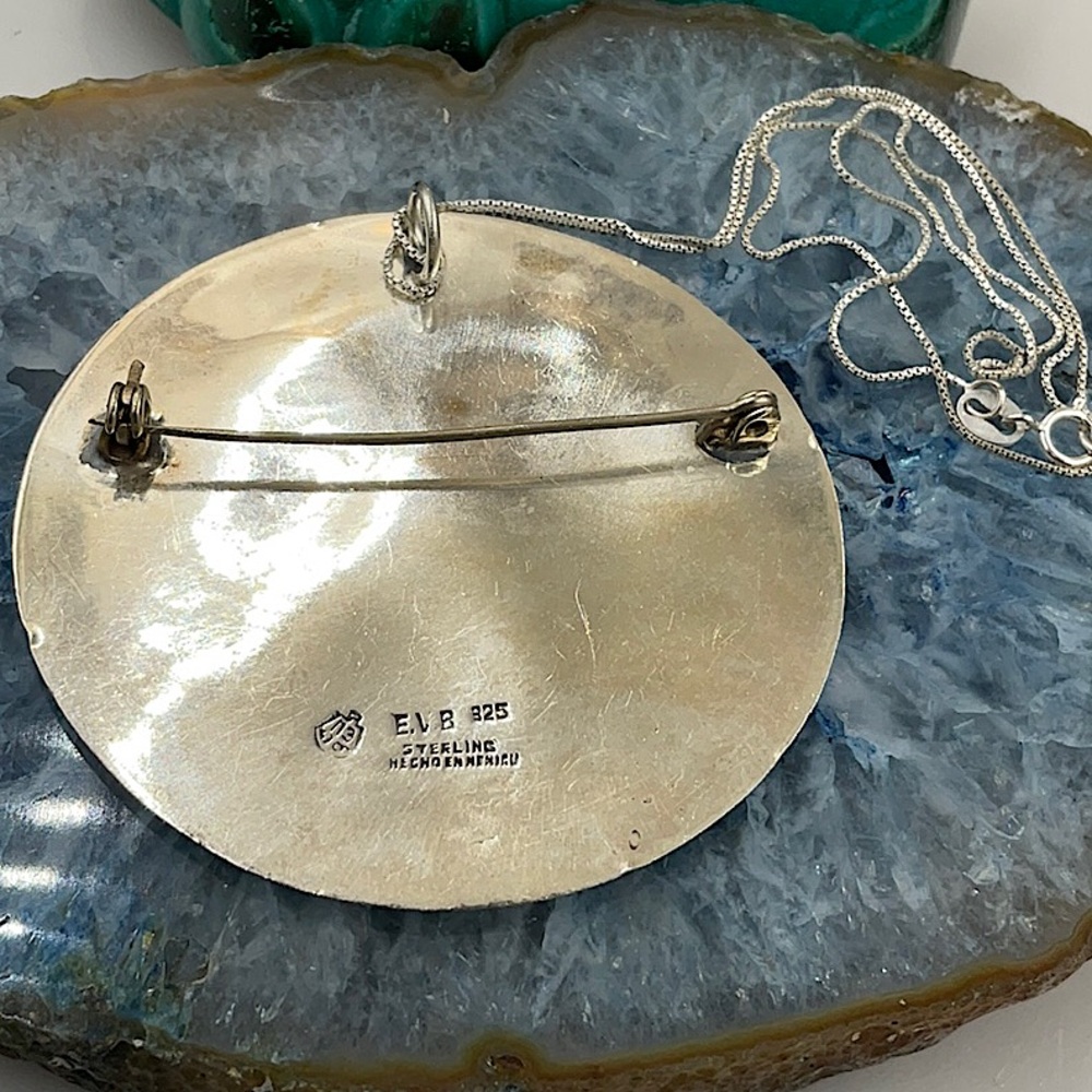 Vtg.17” Sterling Silver Necklace With Signed Sterling Silver 925 Mayan Sun God - Picture 7 of 8